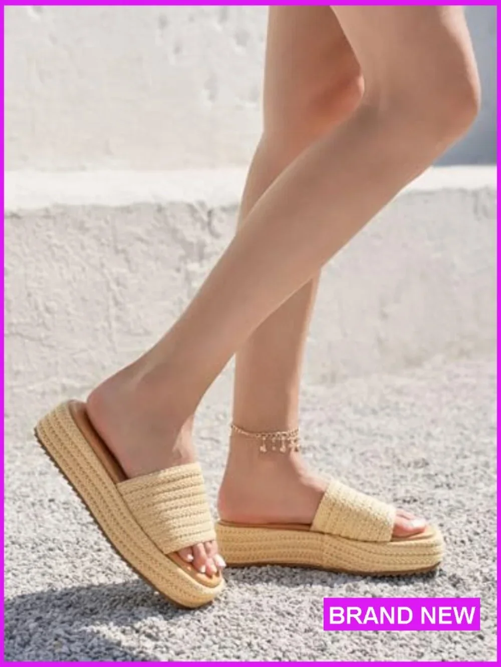Raffia Platform Espadrille Sandals Boho Summer Slide Open Toe Wedge Slip On